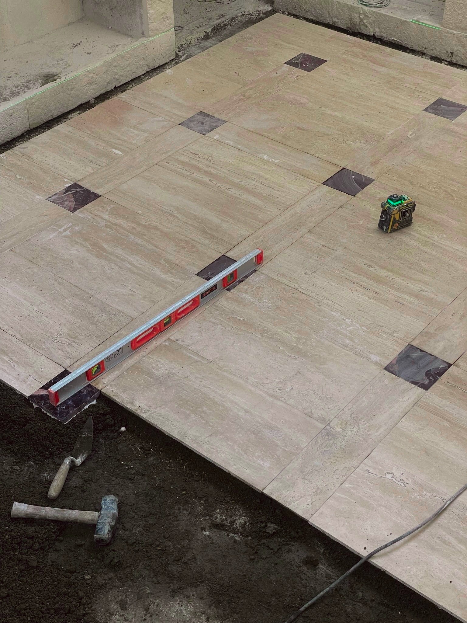 Aerial view of a rooftop terrace under construction