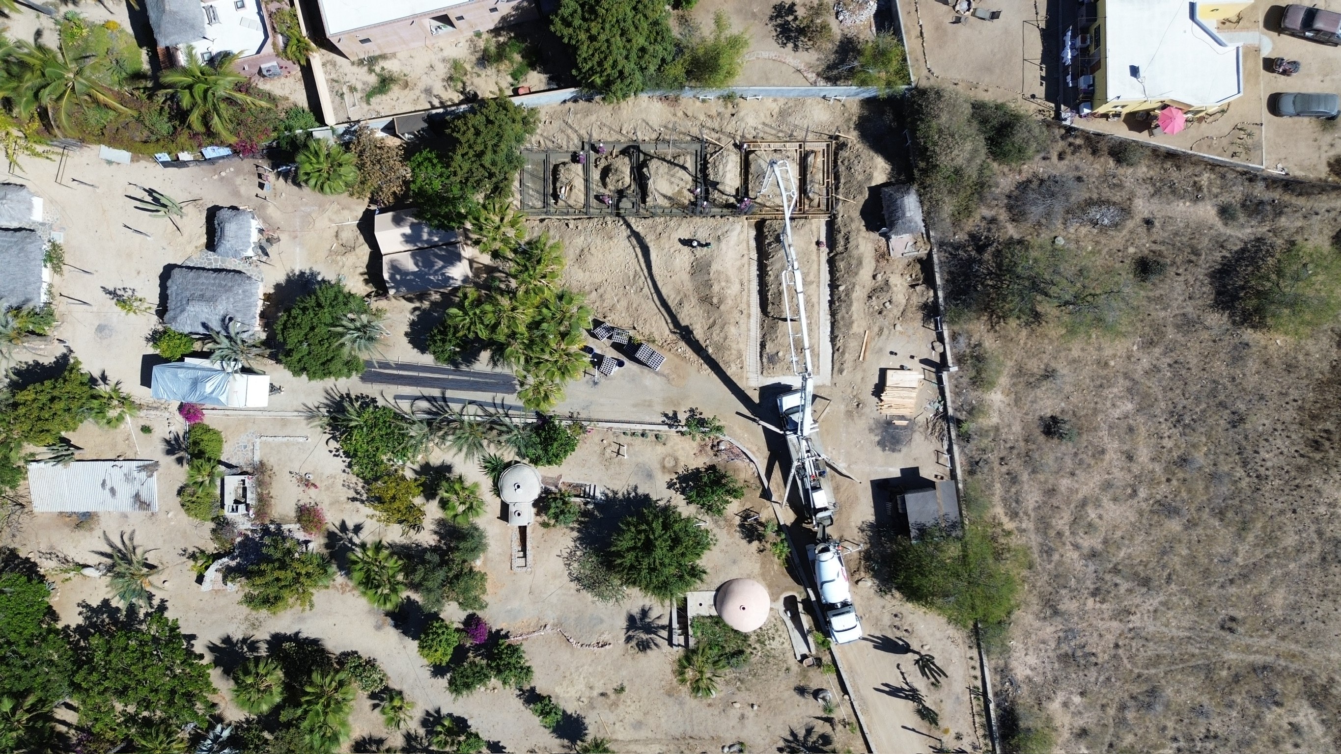 Top-down aerial view of a house under construction