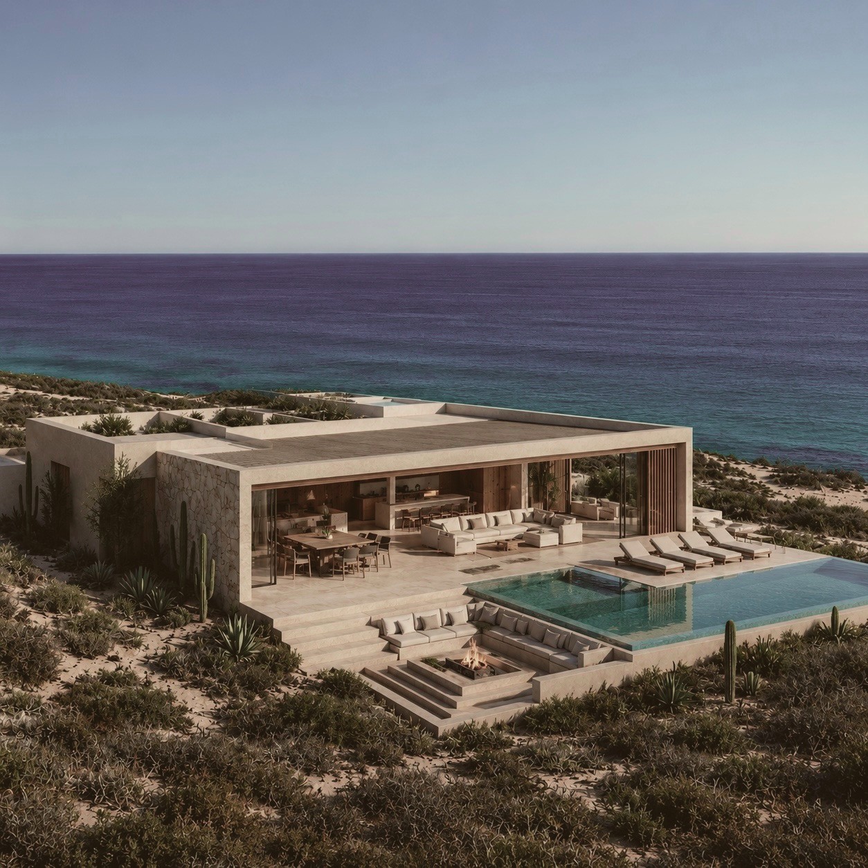 Aerial daytime render of residence and pool