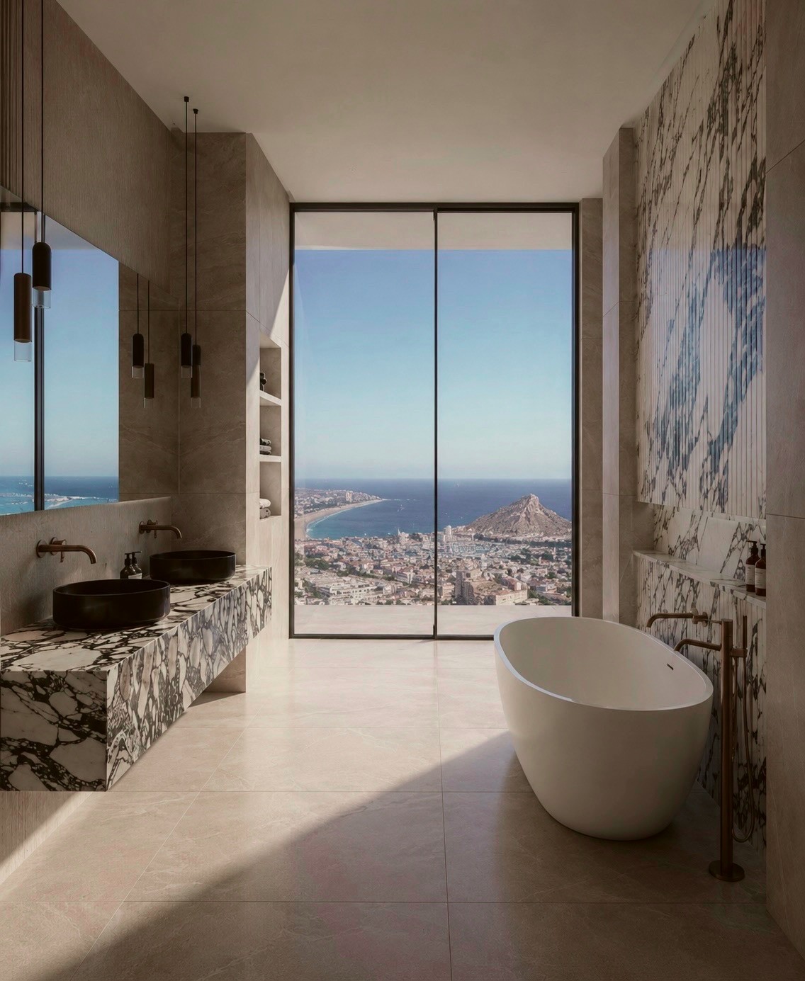 Bathroom render with round soaking tub