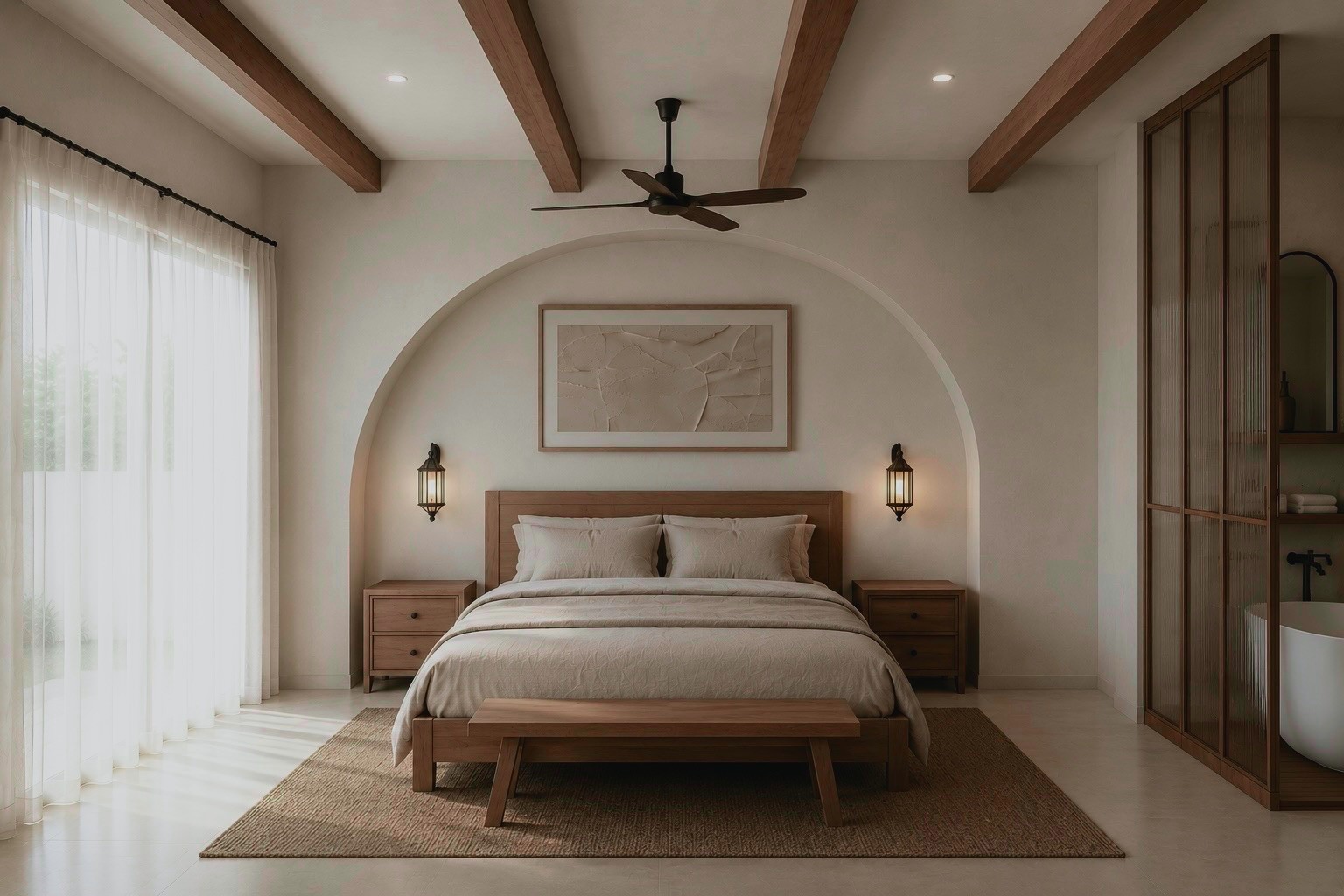 Bedroom render with vaulted archway