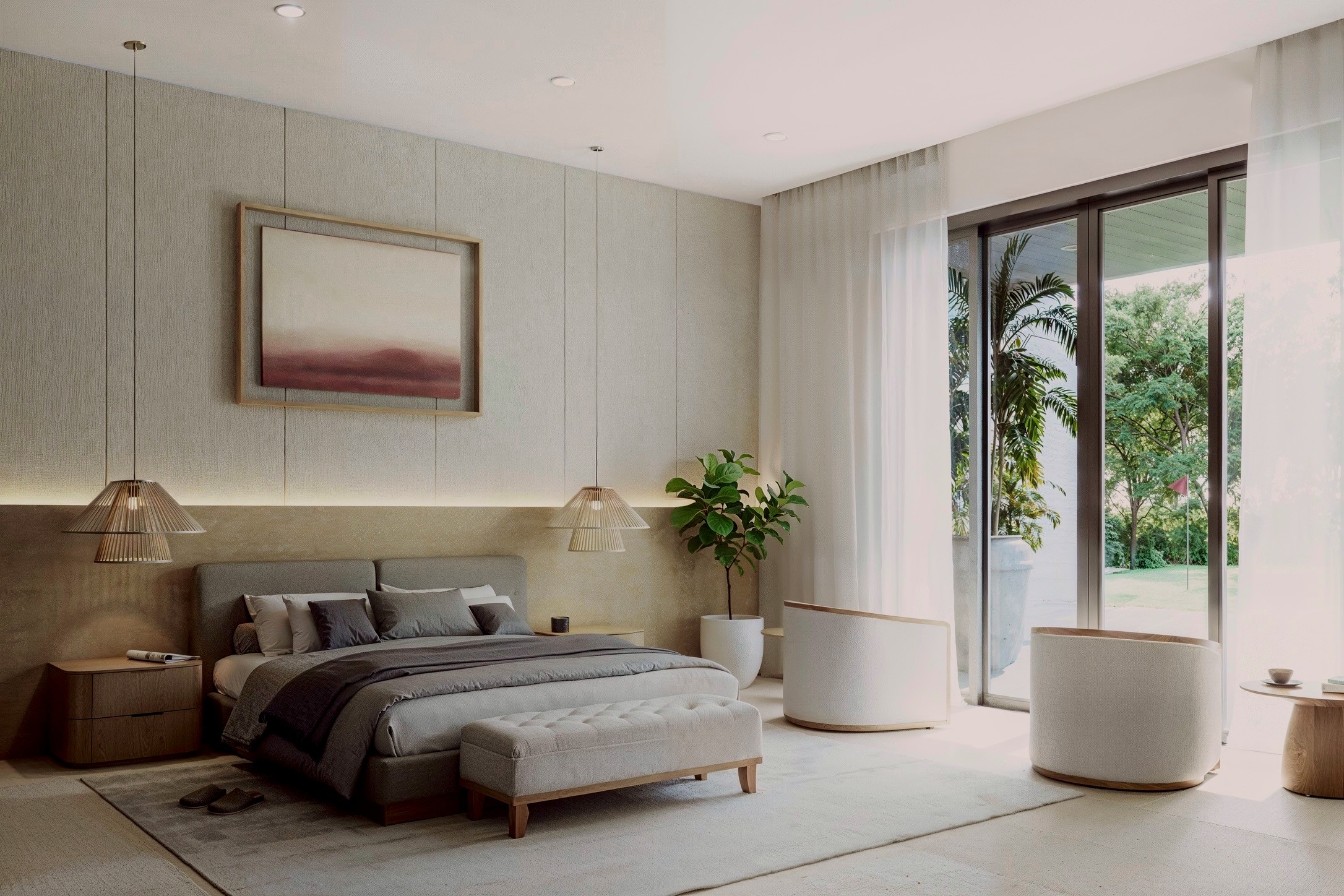 Bedroom render with panoramic view