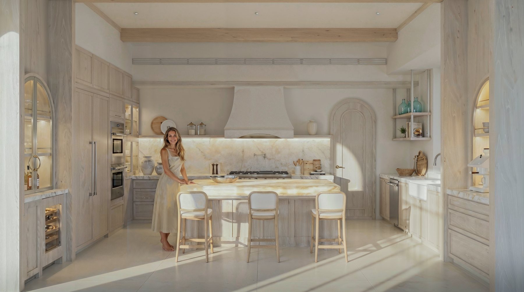 Kitchen render with island and staged model