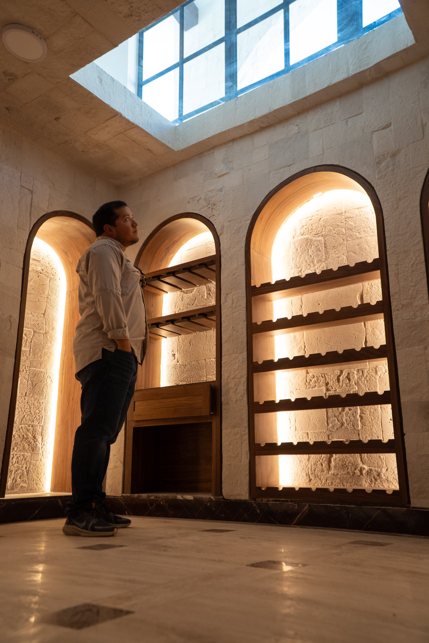Arched wine display room